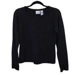 Villager Sweater Womens Petite Medium Black Long Sleeves Round Neck New